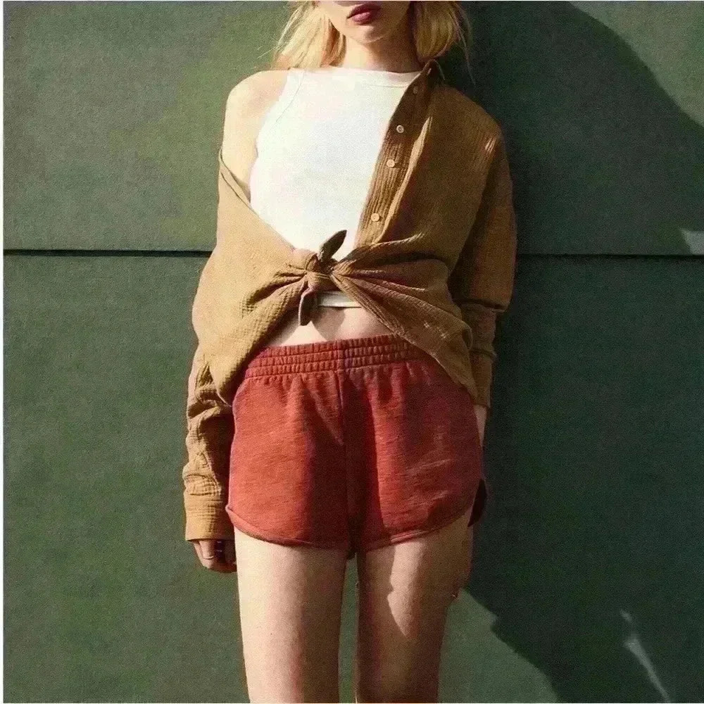 Madewell MDL Curved Hem MR Sweatshorts Weathered Brick Women's Size Small